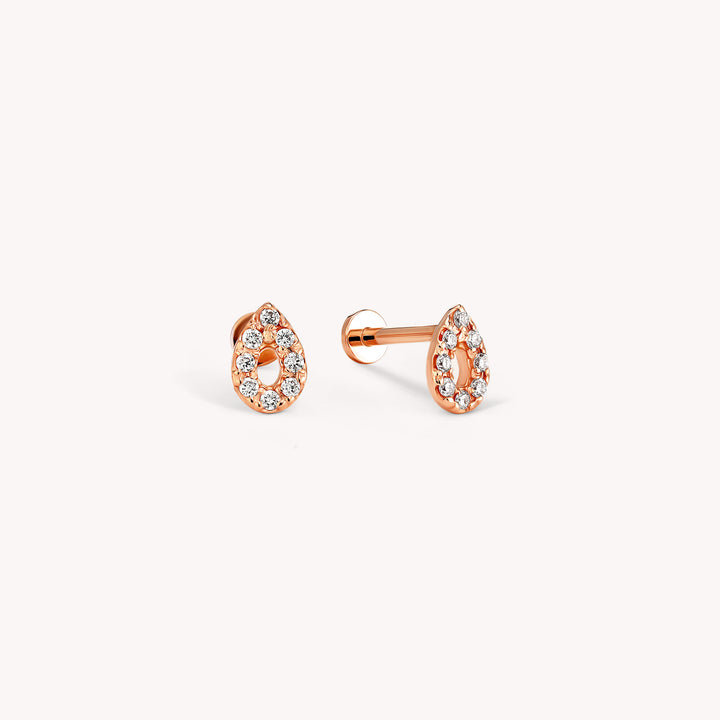 Halo Teardrop Stud Earrings – Pavé Diamond Pear Halo Studs in 14K Gold