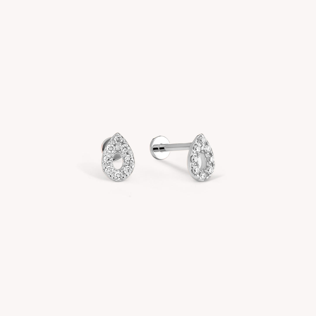 Halo Teardrop Stud Earrings – Pavé Diamond Pear Halo Studs in 14K Gold