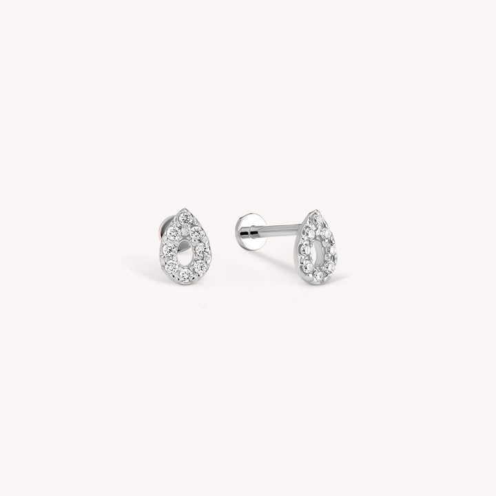 Halo Teardrop Stud Earrings – Pavé Diamond Pear Halo Studs in 14K Gold