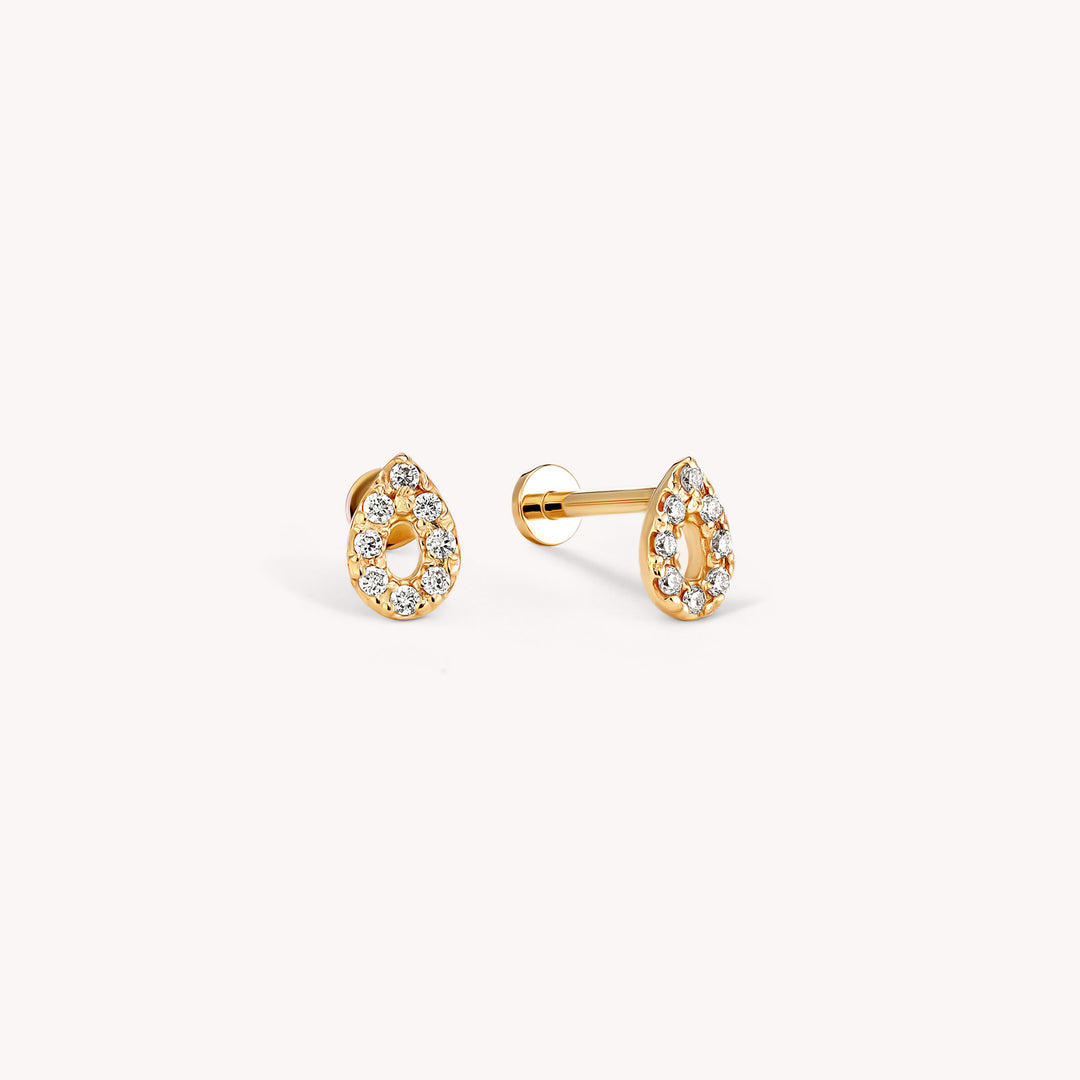 Halo Teardrop Stud Earrings – Pavé Diamond Pear Halo Studs in 14K Gold