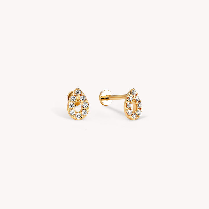 Halo Teardrop Stud Earrings – Pavé Diamond Pear Halo Studs in 14K Gold