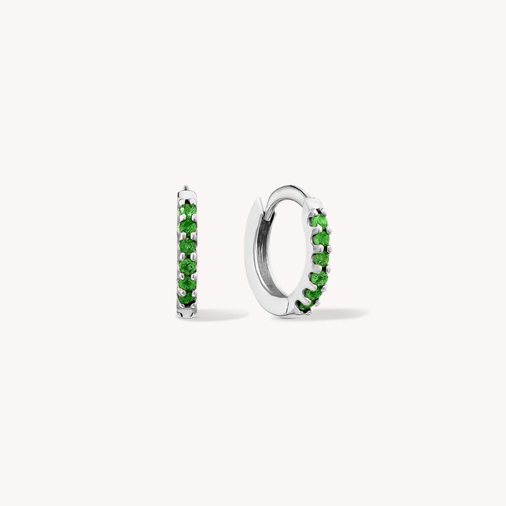 Emerald Enchantment Hoops Earrings in Solid 14K Gold / Green Glow Verdant Pavé Huggies