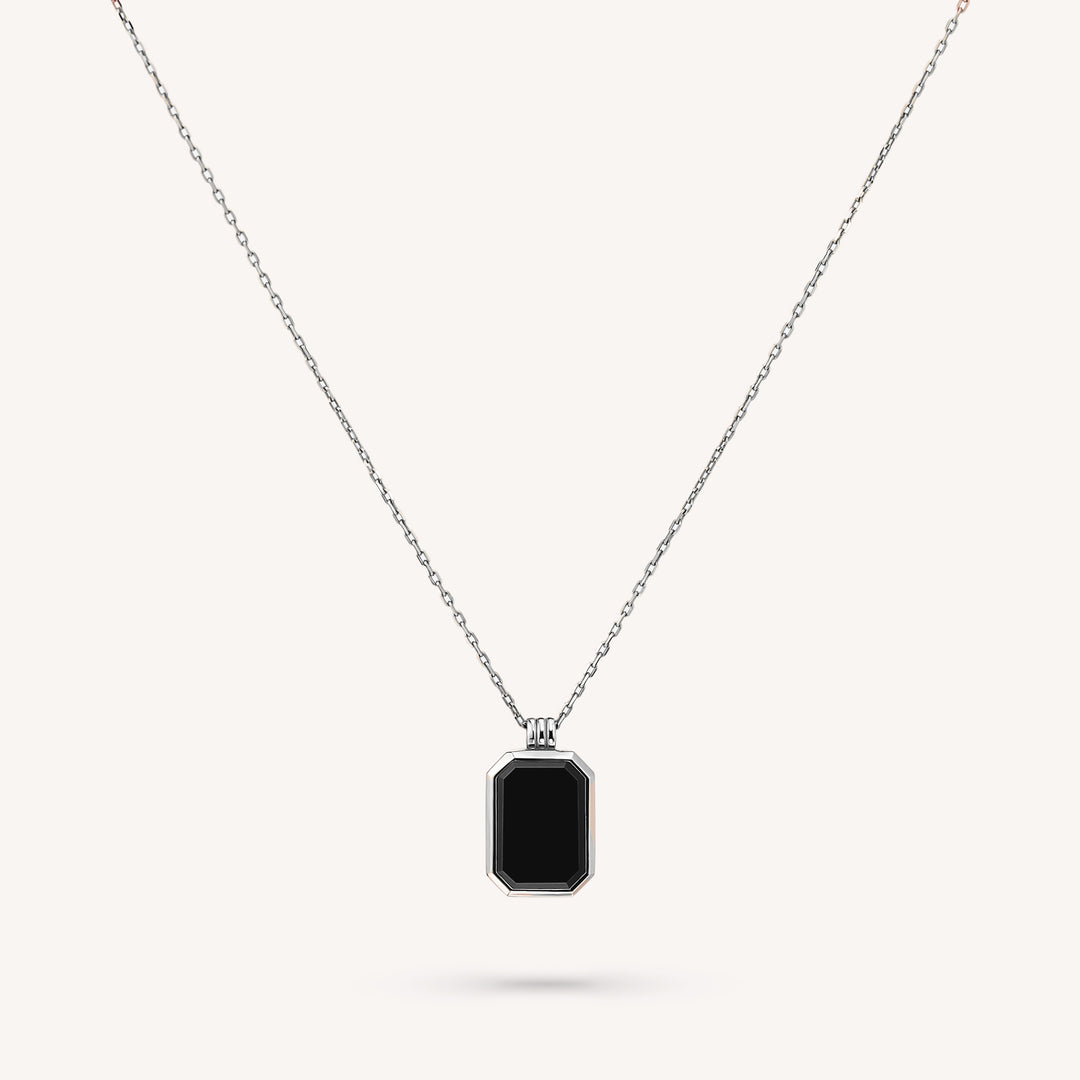 Gold Natural Black Onyx Pendant Necklace - Engravable Back