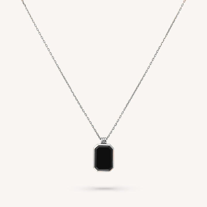 Gold Natural Black Onyx Pendant Necklace - Engravable Back