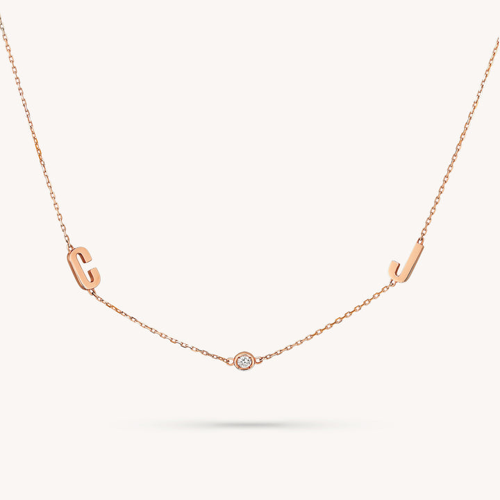 14K Solid Gold Diamond Initial Necklace with Bezel-Set Pendant