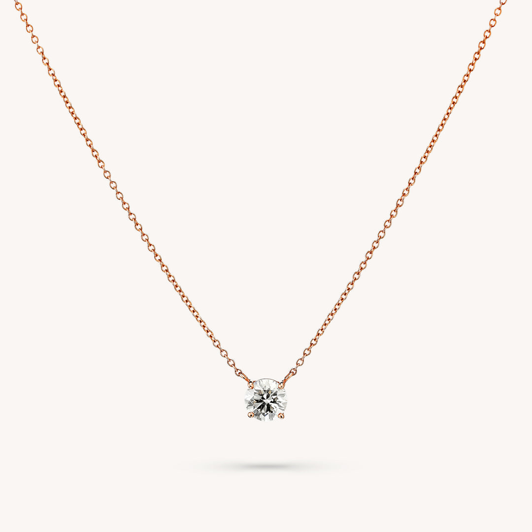 Lab Grown Diamond Solitaire Necklace on 14K Solid Gold Chain (1 ct. - 2 ct.)