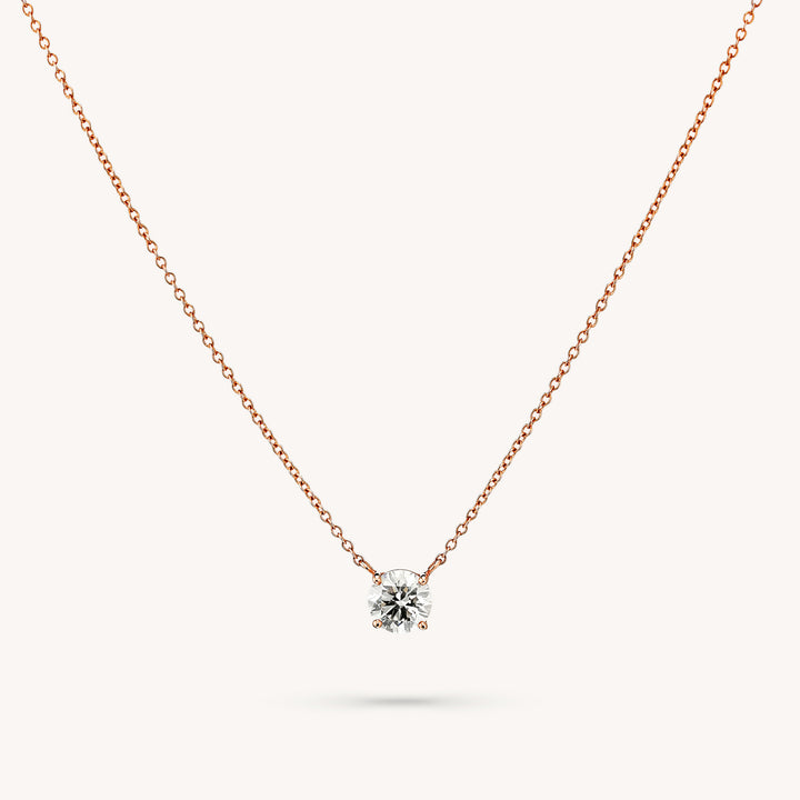 Lab Grown Diamond Solitaire Necklace on 14K Solid Gold Chain (1 ct. - 2 ct.)