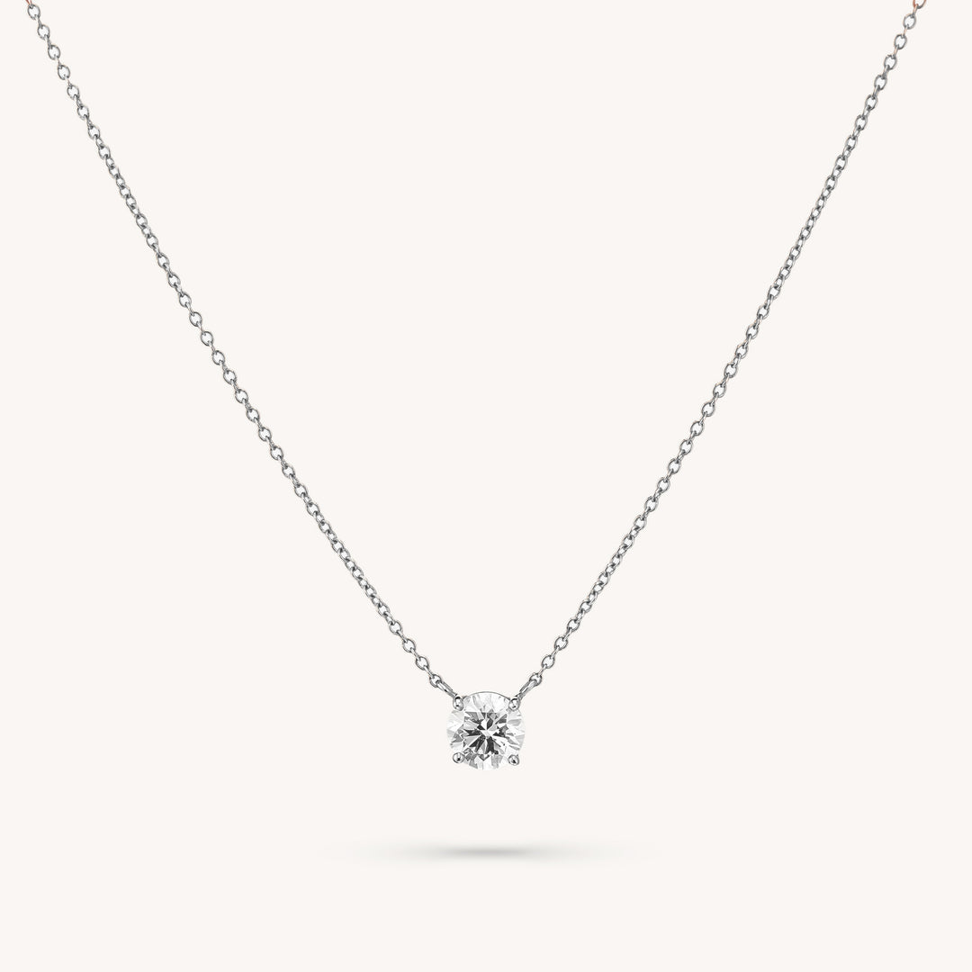 Lab Grown Diamond Solitaire Necklace on 14K Solid Gold Chain (1 ct. - 2 ct.)