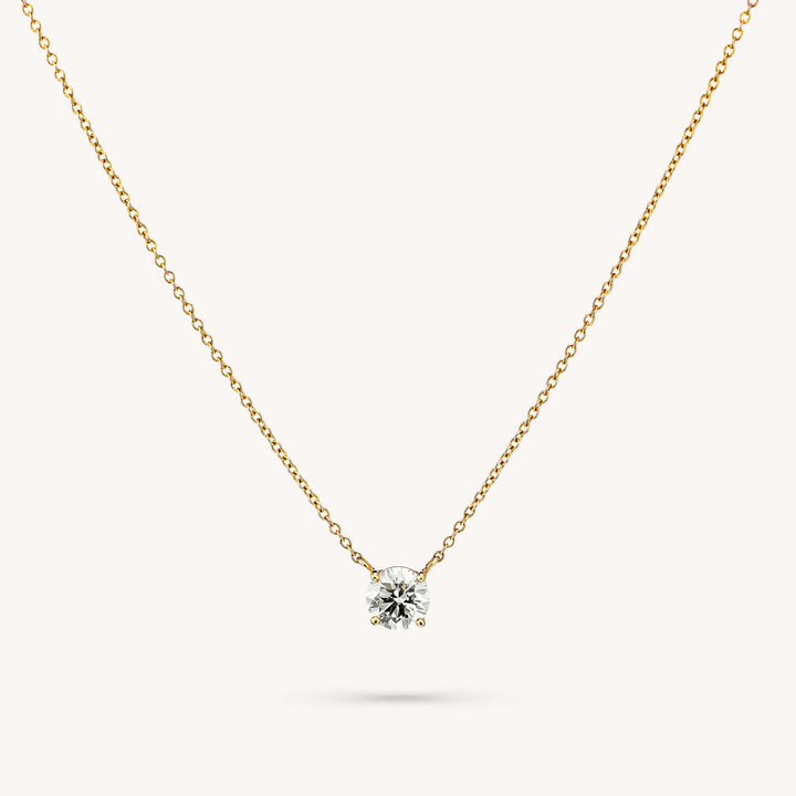 Lab Grown Diamond Solitaire Necklace on 14K Solid Gold Chain (1 ct. - 2 ct.)