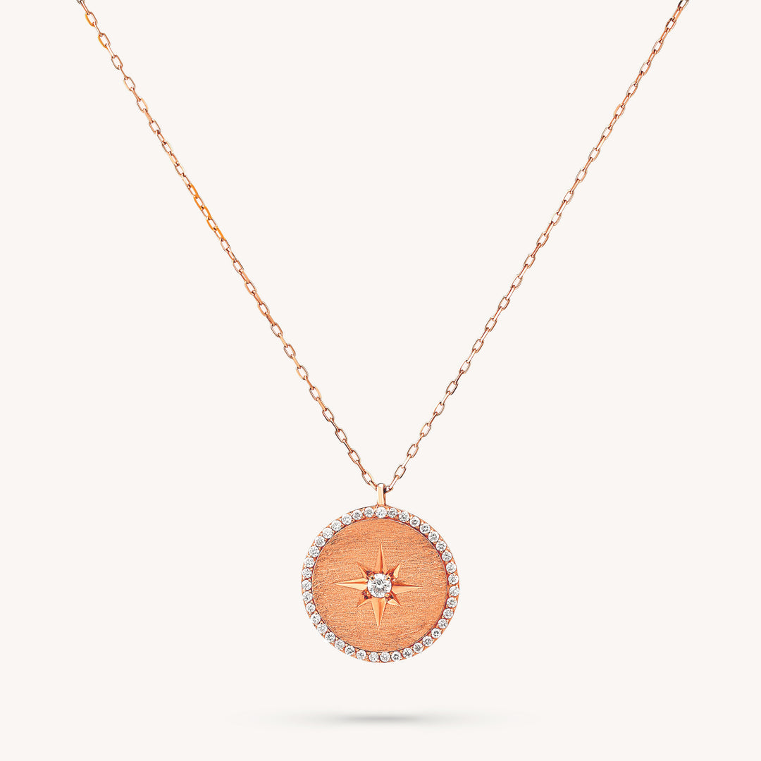 Polaris Diamond Pendant Necklace – 14K Gold Star Disc Charm for Layering