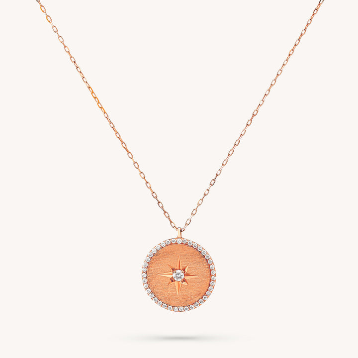 Polaris Diamond Pendant Necklace – 14K Gold Star Disc Charm for Layering