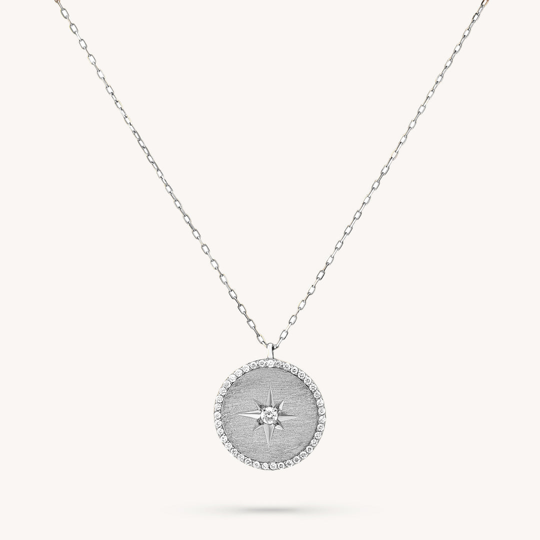 Polaris Diamond Pendant Necklace – 14K Gold Star Disc Charm for Layering