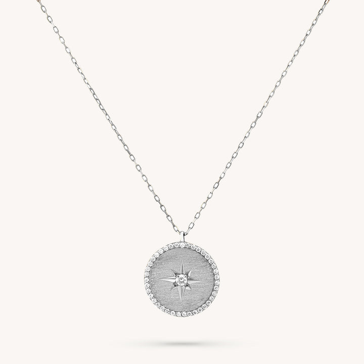 Polaris Diamond Pendant Necklace – 14K Gold Star Disc Charm for Layering