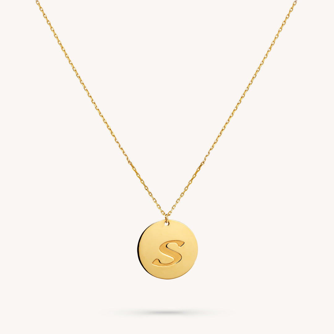 14K Real Gold Custom Charm Initial Disk Layering Necklace