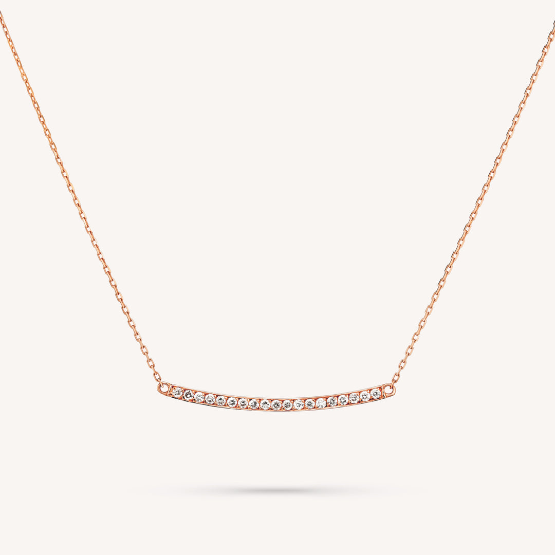 Diamond Bar Necklace – Dainty Curved Bar Necklace in 14K Solid Gold