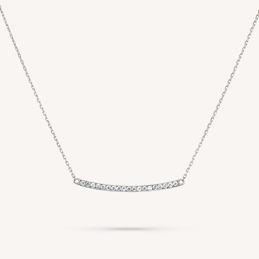 Diamond Bar Necklace – Dainty Curved Bar Necklace in 14K Solid Gold