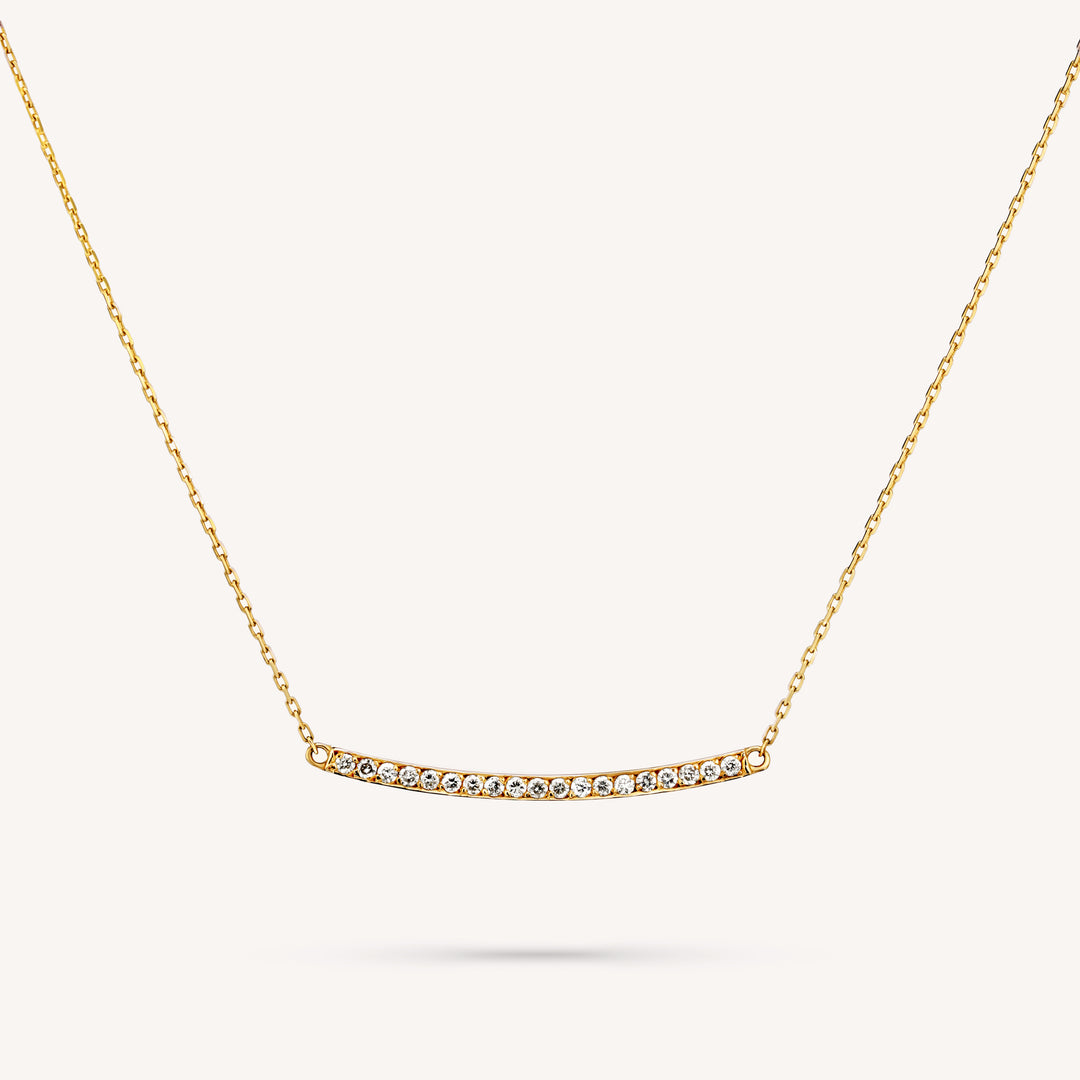 Diamond Bar Necklace – Dainty Curved Bar Necklace in 14K Solid Gold