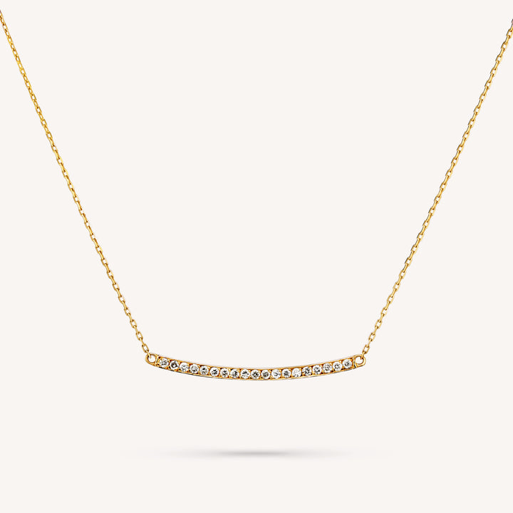 Diamond Bar Necklace – Dainty Curved Bar Necklace in 14K Solid Gold