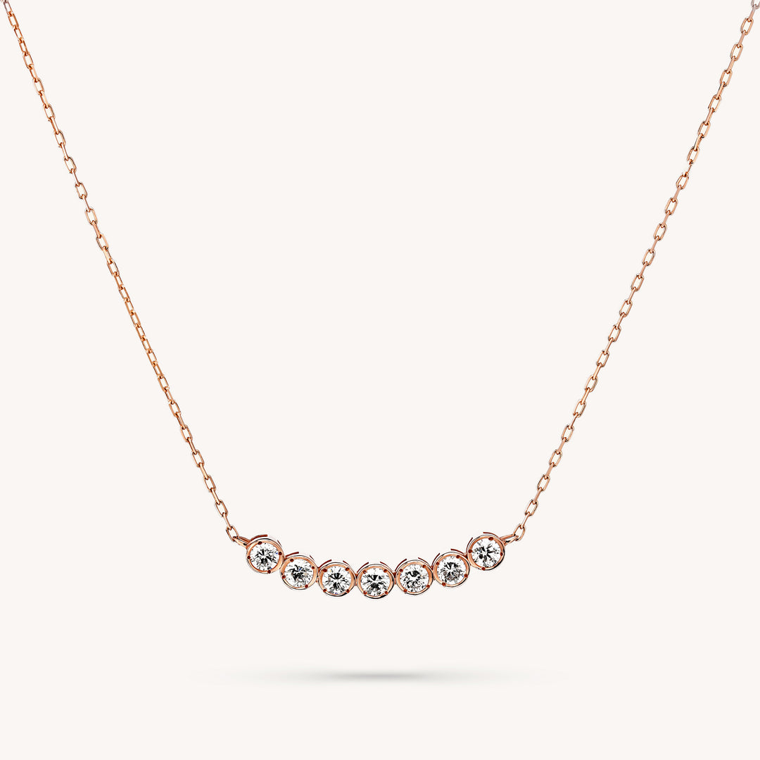 Curved Bezel Diamond Cluster Necklace – 7 Bezel Lab Grown Diamond Necklace in 14K Gold