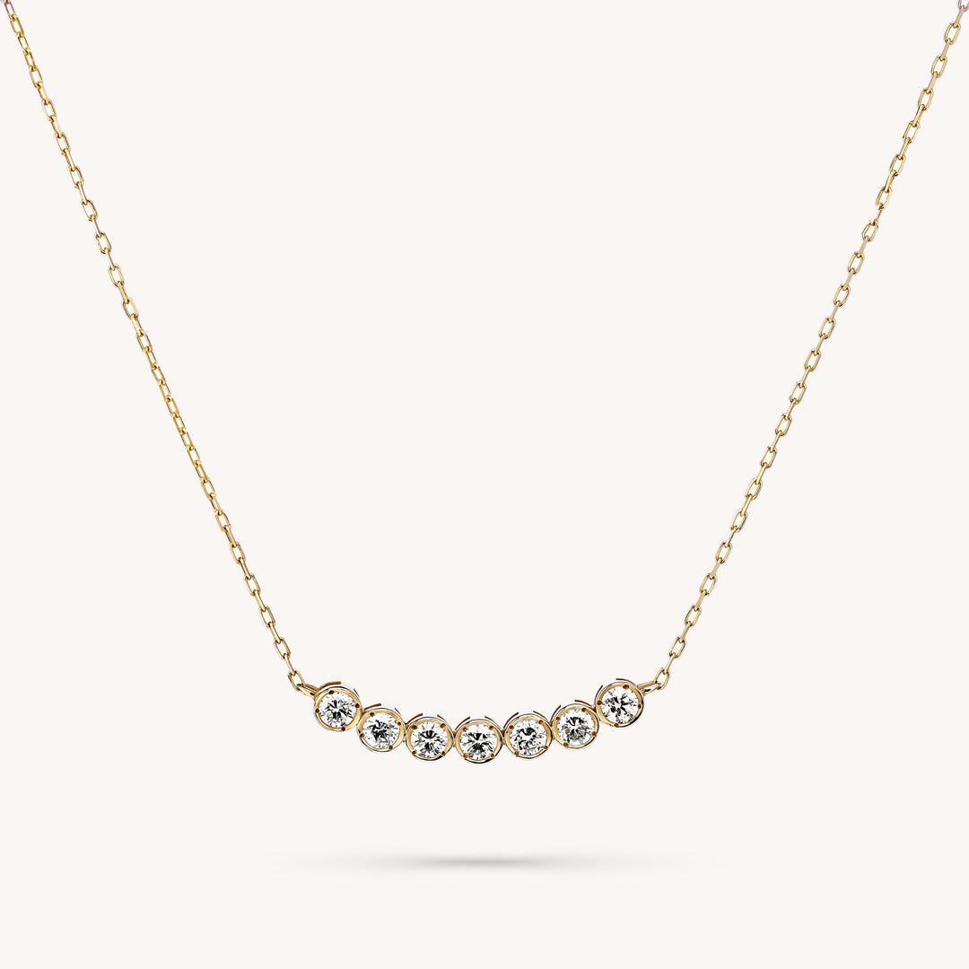 Curved Bezel Diamond Cluster Necklace – 7 Bezel Lab Grown Diamond Necklace in 14K Gold