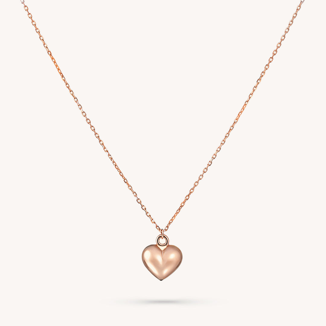 Puffed Heart Pendant Love Necklace in 14K Gold