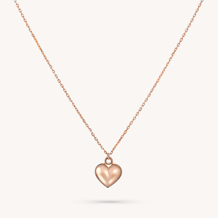 Puffed Heart Pendant Love Necklace in 14K Gold