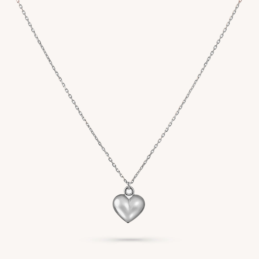 Puffed Heart Pendant Love Necklace in 14K Gold