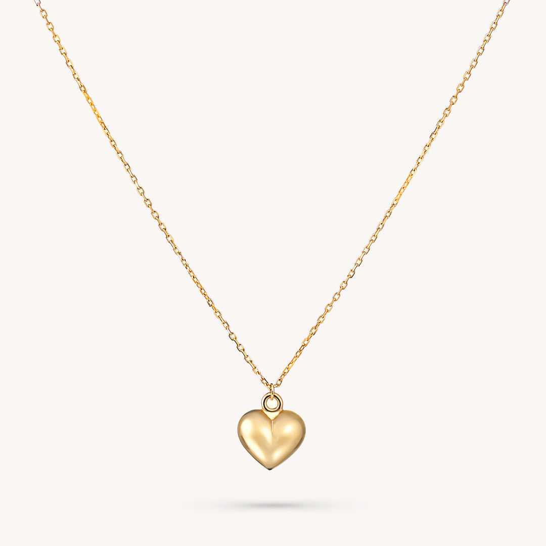 Puffed Heart Pendant Love Necklace in 14K Gold