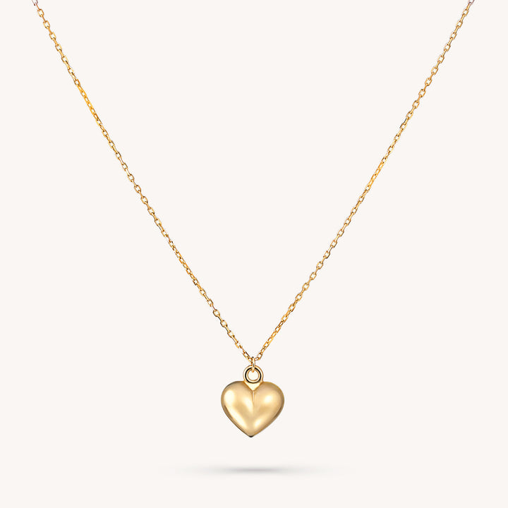 Puffed Heart Pendant Love Necklace in 14K Gold