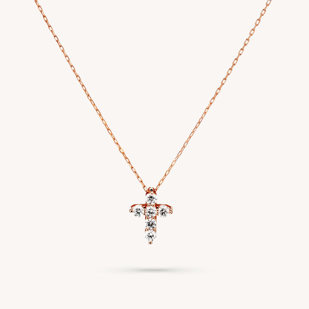 Cross Lab Diamond Necklace – 14K Gold Prong-Set Pendant