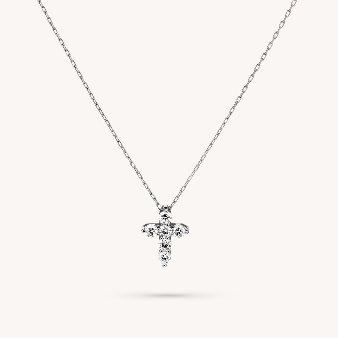 Cross Lab Diamond Necklace – 14K Gold Prong-Set Pendant