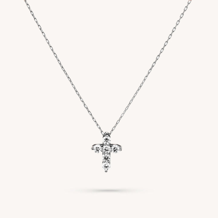 Cross Lab Diamond Necklace – 14K Gold Prong-Set Pendant