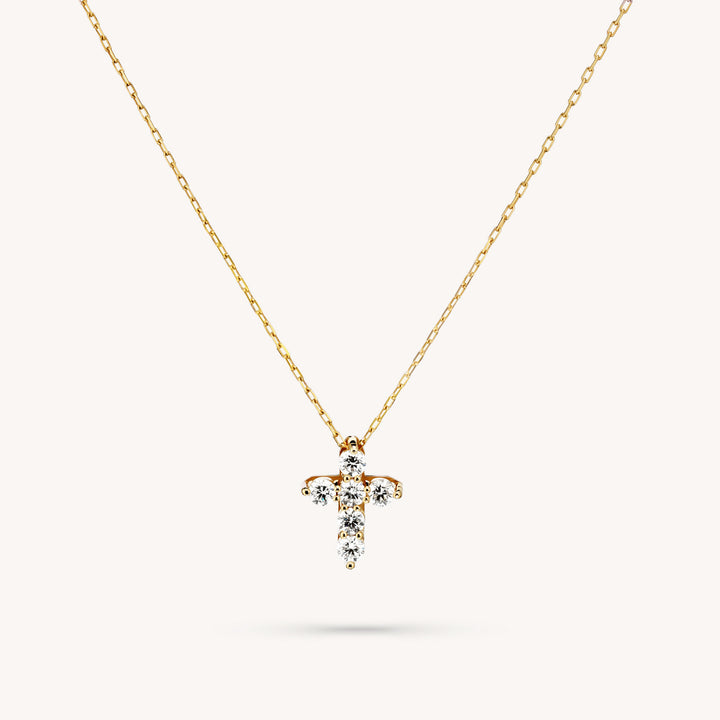 Cross Lab Diamond Necklace – 14K Gold Prong-Set Pendant