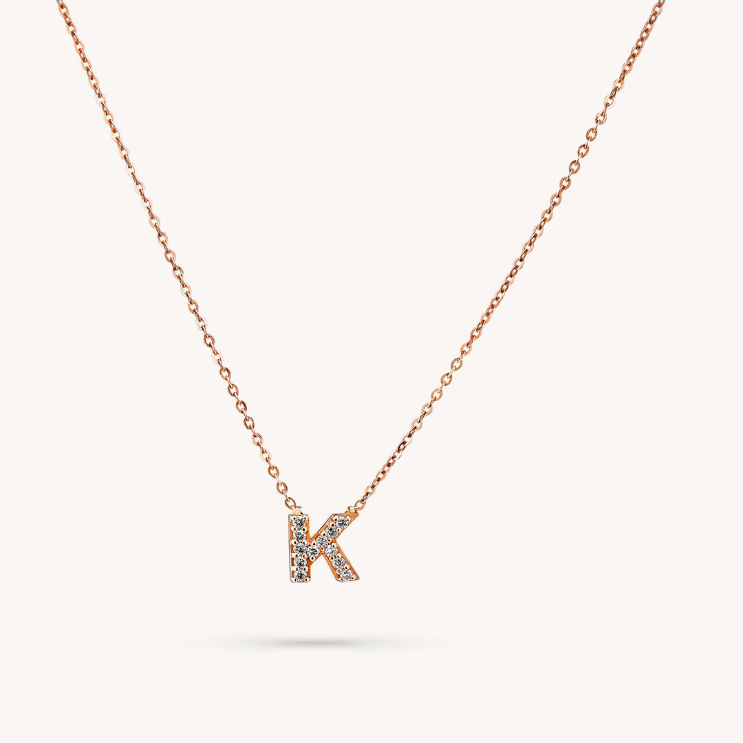 14K Solid Gold Diamond Initial Necklace – Personalized Bezel Letter Pendant