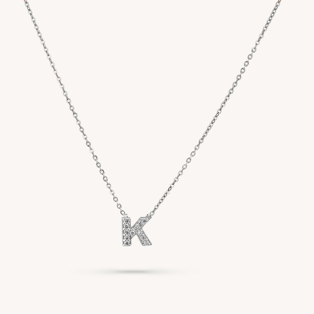 14K Solid Gold Diamond Initial Necklace – Personalized Bezel Letter Pendant