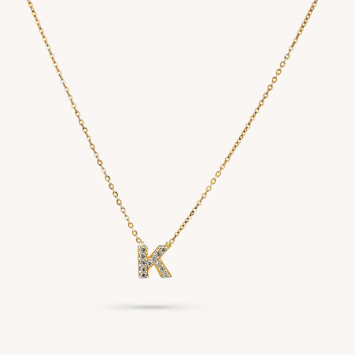 14K Solid Gold Diamond Initial Necklace – Personalized Bezel Letter Pendant