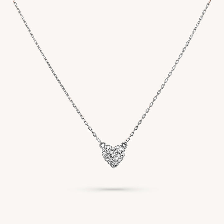 Small Diamond Heart Charm Necklace – 14K Solid Gold Pavé Love Pendant