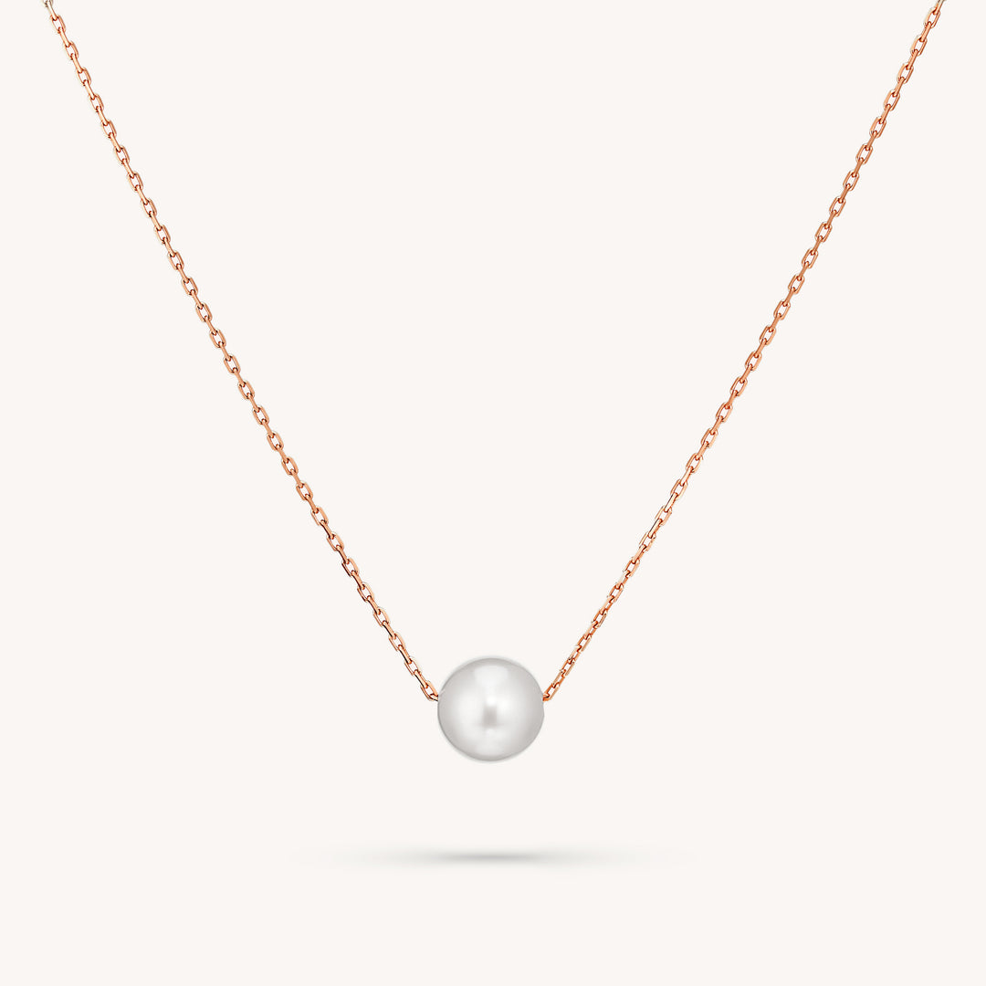 Single Pearl Necklace in 14K Solid Gold