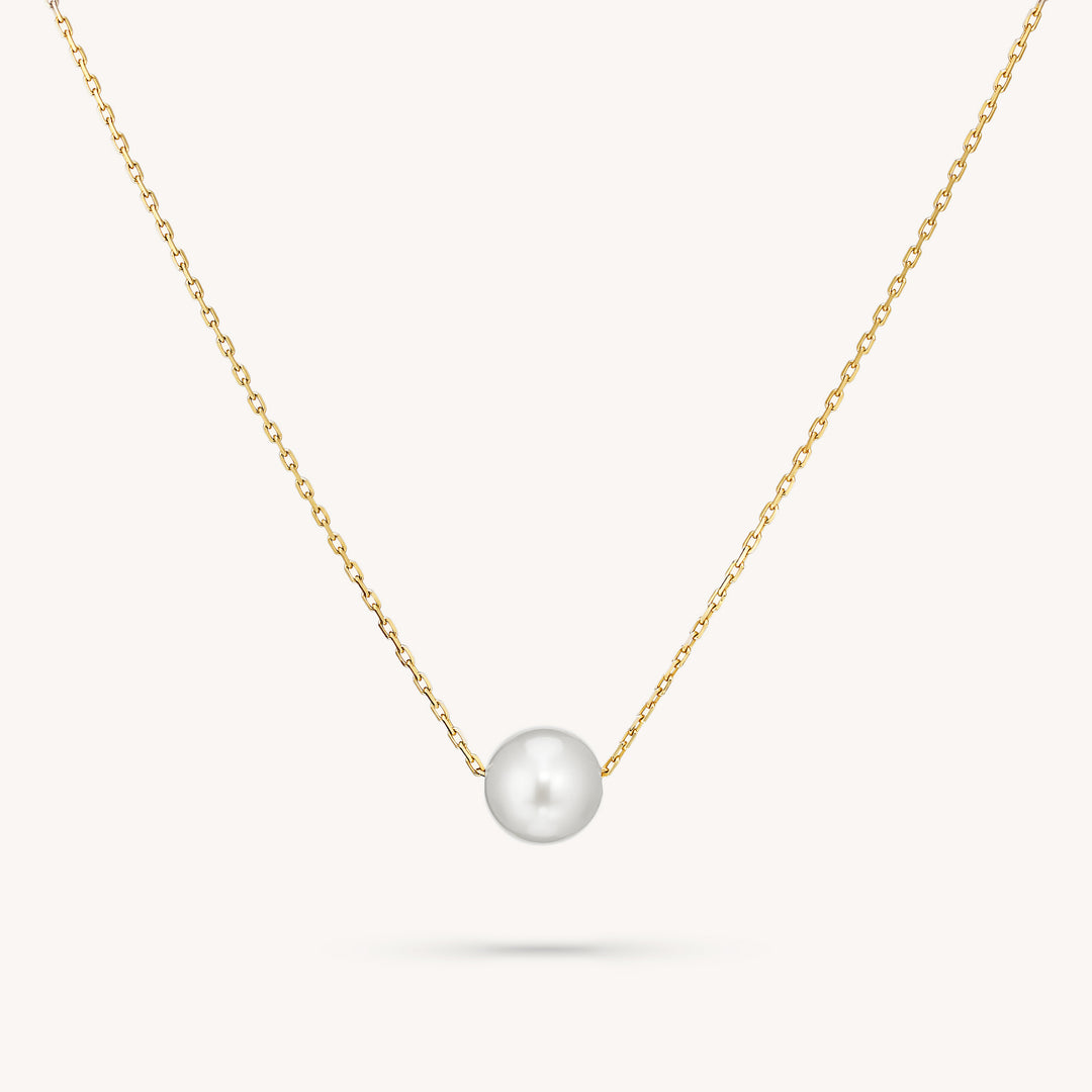 Single Pearl Necklace in 14K Solid Gold