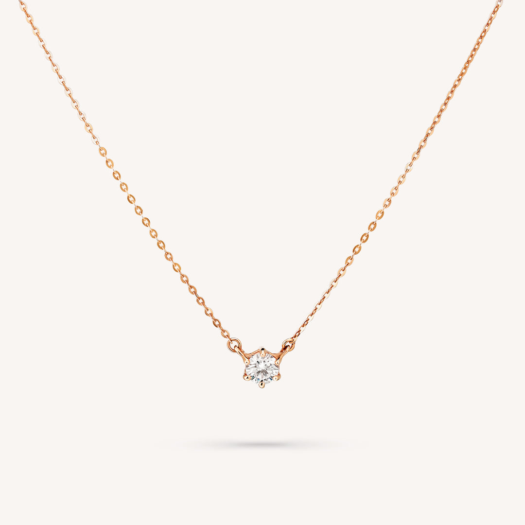 Lab Grown 6 Prong Diamond Solitaire Necklace on 14K Solid Gold Chain (0.1 ct. - 0.5 ct.)