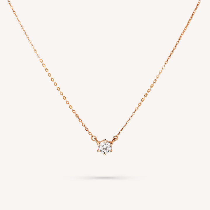 Lab Grown 6 Prong Diamond Solitaire Necklace on 14K Solid Gold Chain (0.1 ct. - 0.5 ct.)