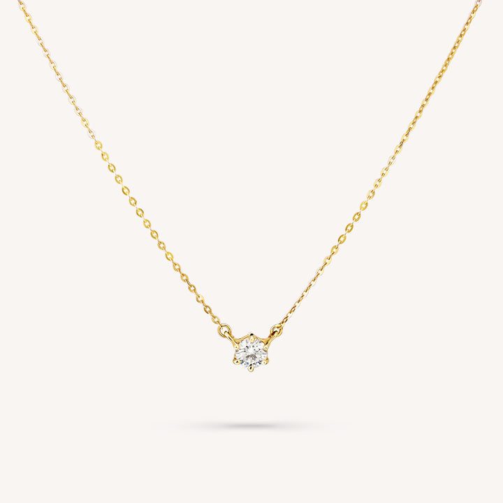 Lab Grown 6 Prong Diamond Solitaire Necklace on 14K Solid Gold Chain (0.1 ct. - 0.5 ct.)