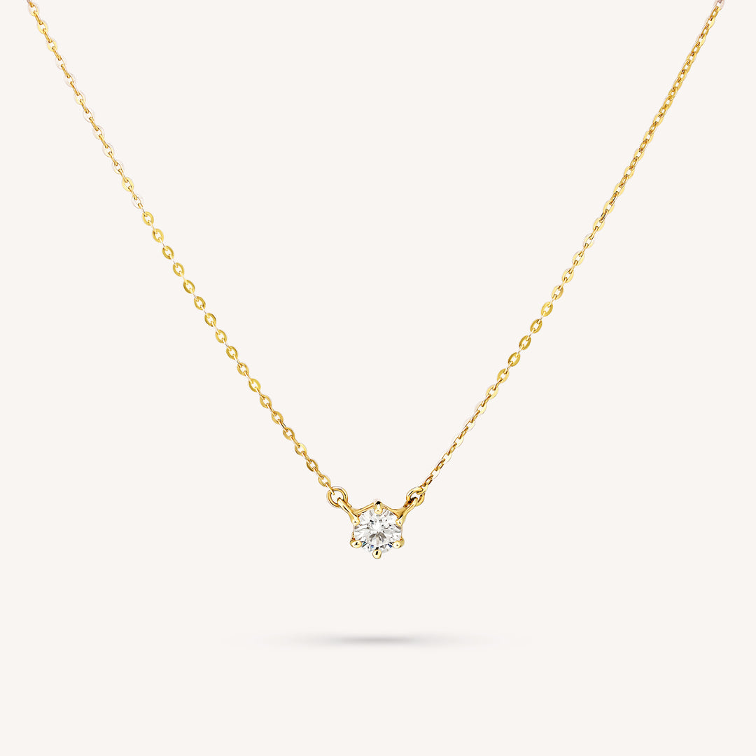 Lab Grown 6 Prong Diamond Solitaire Necklace on 14K Solid Gold Chain (1 ct. - 2 ct.)