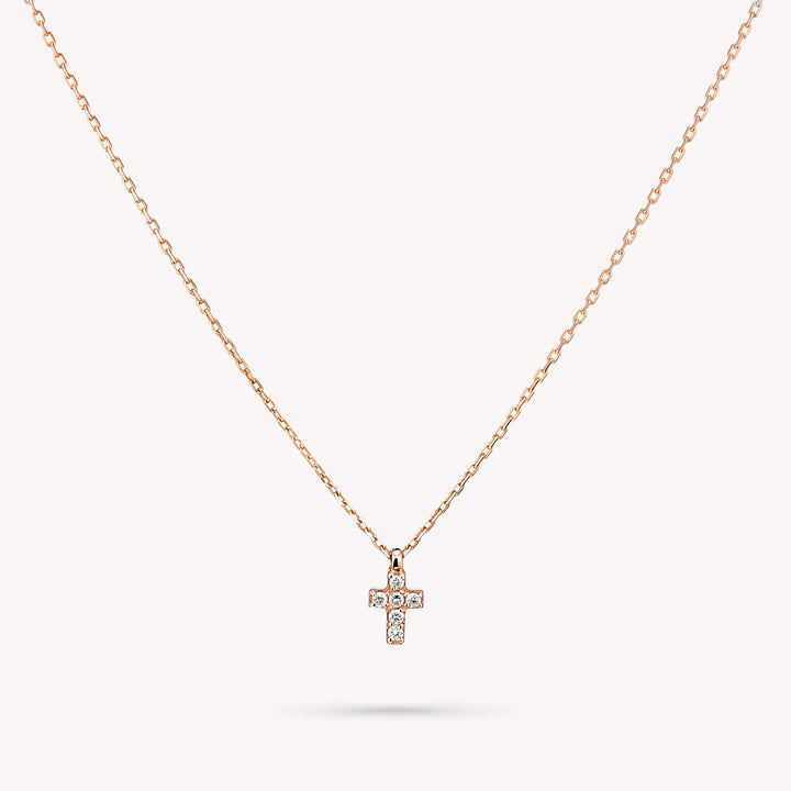14K Gold Mini Tiny Cross Diamond Charm Necklace