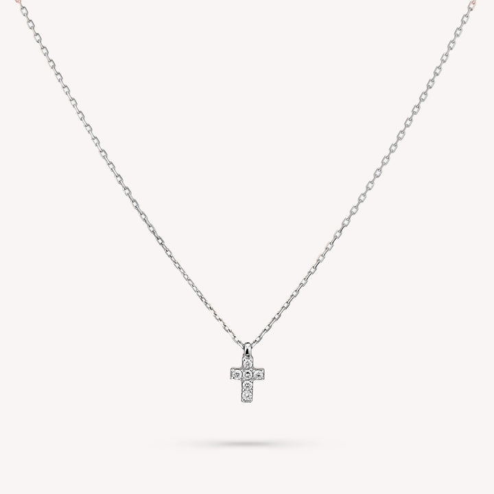 14K Gold Mini Tiny Cross Diamond Charm Necklace