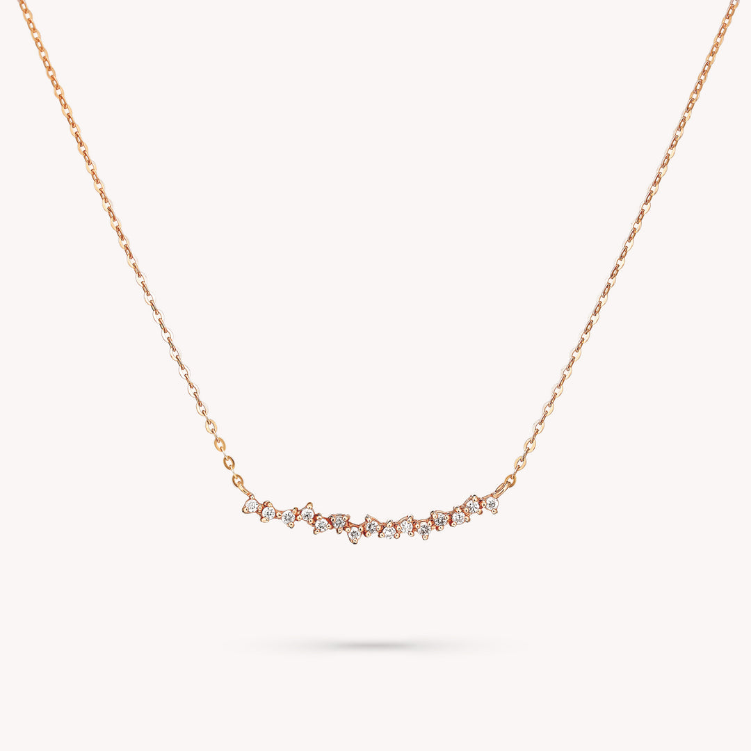 14K Gold Curved Cluster Diamond Necklace
