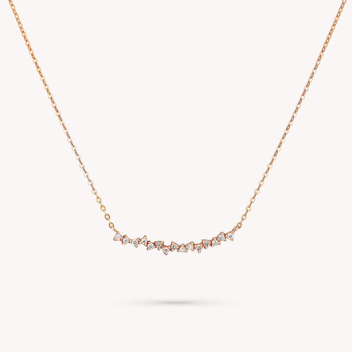 14K Gold Curved Cluster Diamond Necklace