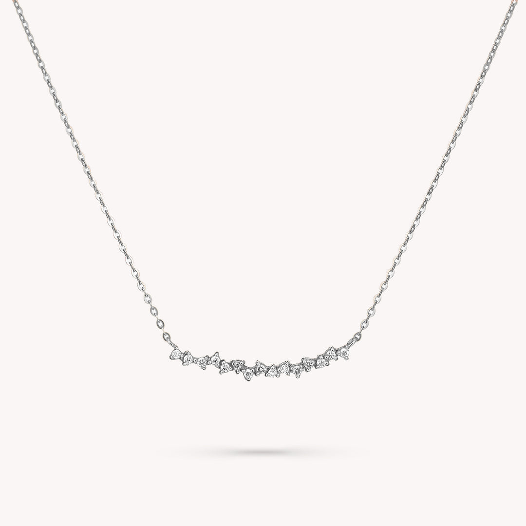14K Gold Curved Cluster Diamond Necklace