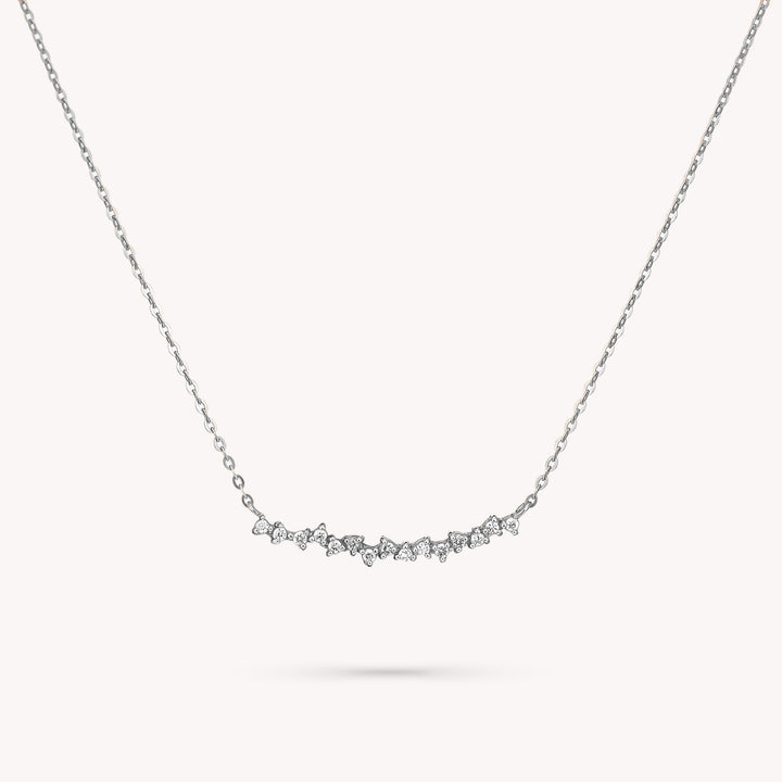 14K Gold Curved Cluster Diamond Necklace