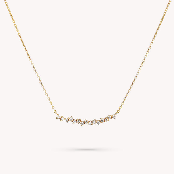14K Gold Curved Cluster Diamond Necklace